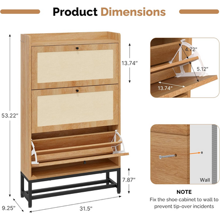 Slim Entryway Shoe Storage Cabinet Modern Freestanding Shoes Organizer