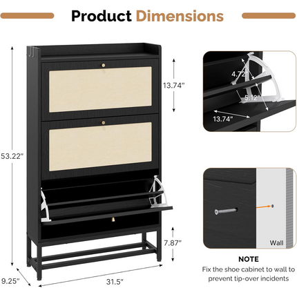 Slim Entryway Shoe Storage Cabinet Modern Freestanding Shoes Organizer