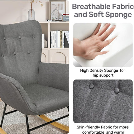 Ergonomic Rocking Chair with High Back Upholstered Armchair