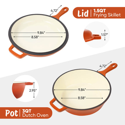 Enameled Cast Iron Skillets and Dutch Oven 2-in-1 Cooking Set