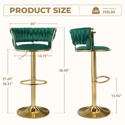Velvet Swivel Adjustable Counter Height Bar Stools Set of 4