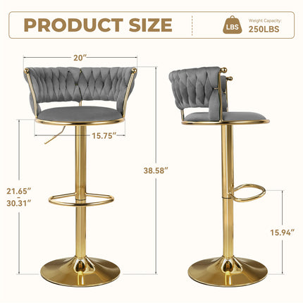 Velvet Swivel Adjustable Counter Height Bar Stools Set of 4