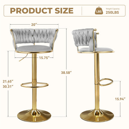 Velvet Swivel Adjustable Counter Height Bar Stools Set of 4