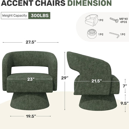 Modern Chenille Barrel Chairs Swivel Accent Chair Set of 2