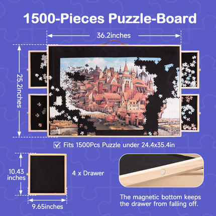 Wooden Puzzle Table Rotating Tilting with 4 Storage Drawers
