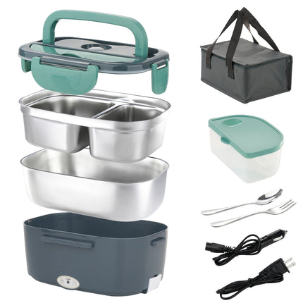 80W Heated Lunch Box Dual Stainless Steel Containers Insulated Bag