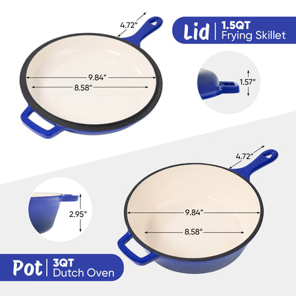 Enameled Cast Iron Skillets and Dutch Oven 2-in-1 Cooking Set