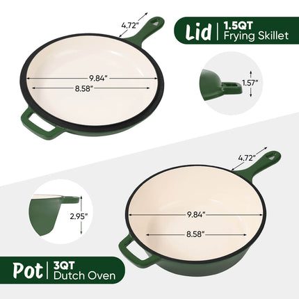 Enameled Cast Iron Skillets and Dutch Oven 2-in-1 Cooking Set