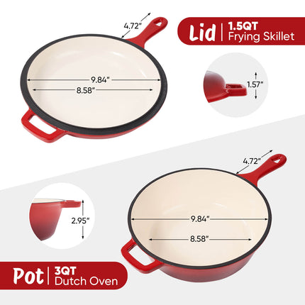 Enameled Cast Iron Skillets and Dutch Oven 2-in-1 Cooking Set