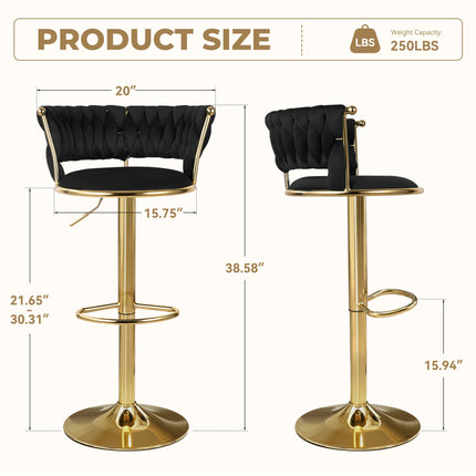 Velvet Swivel Adjustable Counter Height Bar Stools Set of 4