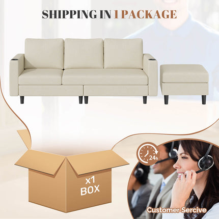 78" L-Shaped Linen Upholstered Sectional Sofa 3-Seat Convertible Couch