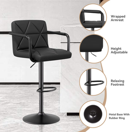 Modern PU Leather Adjustable Swivel Bar Chairs with Armrests Set of 4