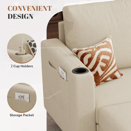 78" L-Shaped Linen Upholstered Sectional Sofa 3-Seat Convertible Couch