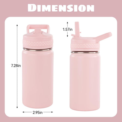 12oz Insulated Kids Water Bottle Stainless Steel Straw Lid BPA-Free