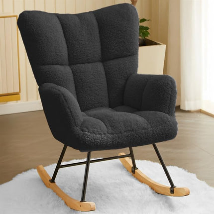 Lambswool Rocking Chair with High Backrest Armrest