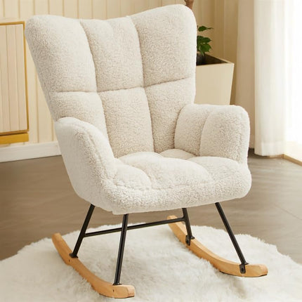Lambswool Rocking Chair with High Backrest Armrest