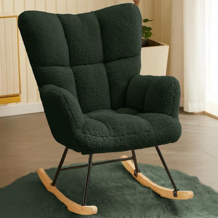 Lambswool Rocking Chair with High Backrest Armrest