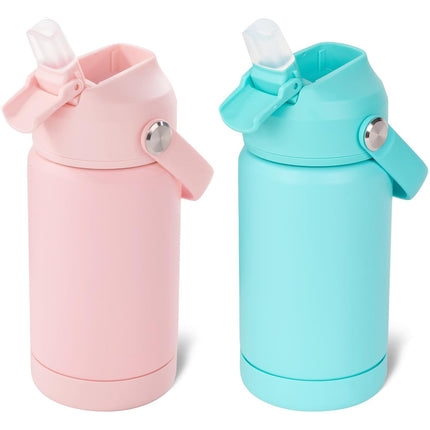 Stainless Steel Kids Insulated Bottles 2-Pack, Leak-Proof with Straw