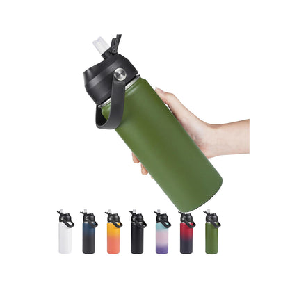 18oz Stainless Steel Insulated Bottle – Wide Mouth Leak-Proof with Straw