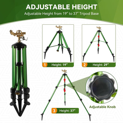 Heavy-Duty Brass Tripod Sprinkler – 360° Irrigation Flip Lock Legs