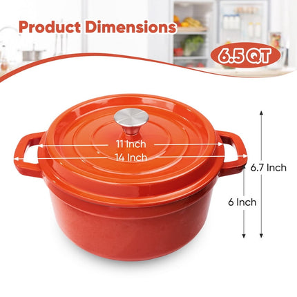 6.5 QT Enameled Cast Iron Dutch Oven with Lid