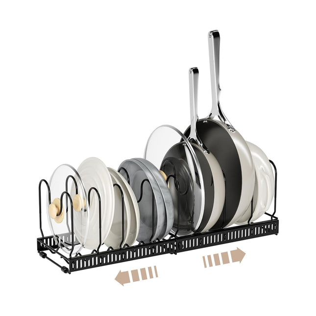 Expandable Pan Organizer Rack 7 Adjustable Dividers Lid & Board Holder