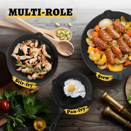 Cast Iron Skillet 3 Pieces Cast Iron Set (Black)