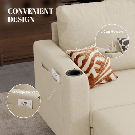78" L-Shaped Linen Upholstered Sectional Sofa 3-Seat Convertible Couch