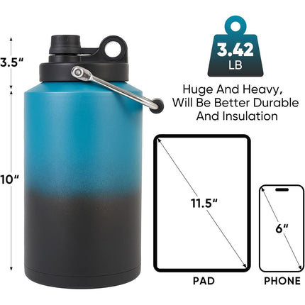128oz Stainless Steel Insulated Gallon Water Bottle Leak-Proof Sweat-Free