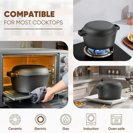 6.5QT Pre-Seasoned Cast Iron Dutch Oven Dual Handles Oven-Safe