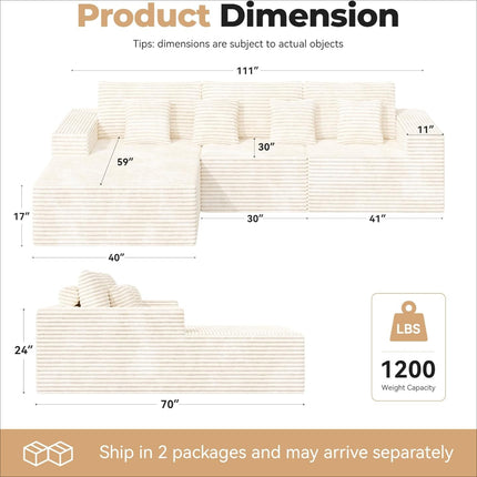 Modular Upholstered Sectional Cloud Couches with L Shaped Chaise