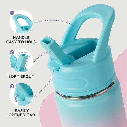 12oz Stainless Steel Kids Water Bottle – Insulated Leak-Proof with Straw