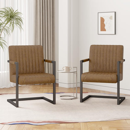 Modern Leather Upholstered Dining Chairs Set of 2