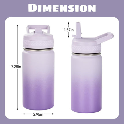 12oz Insulated Kids Water Bottle Stainless Steel Straw Lid BPA-Free
