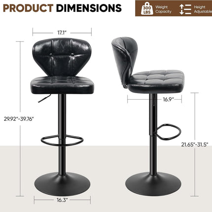 PU Leather Adjustable Height Swivel Bar Stools Set of 4