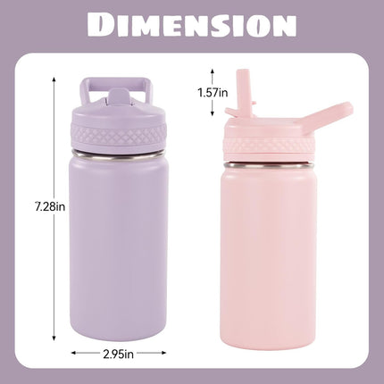 12oz Insulated Kids Water Bottle Stainless Steel Straw Lid BPA-Free