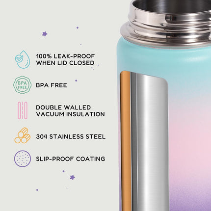 12oz Stainless Steel Kids Water Bottle – Insulated Leak-Proof with Straw