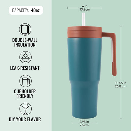 40oz Triple-Insulated Stainless Steel Tumbler with Straw & Infuser