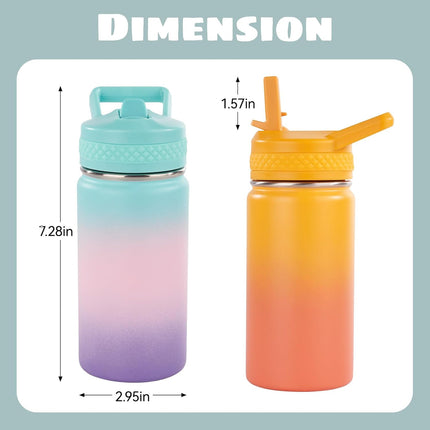 12oz Insulated Kids Water Bottle Stainless Steel Straw Lid BPA-Free