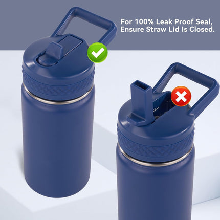 12oz Insulated Kids Water Bottle Stainless Steel Straw Lid BPA-Free
