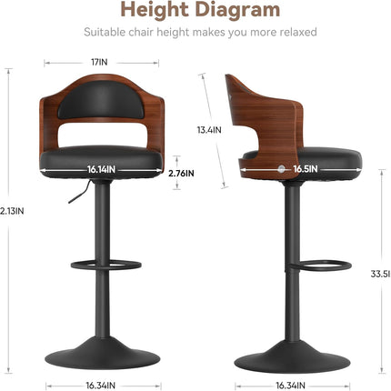 Wooden Upholstered Swivel Bar Stools Set of 4