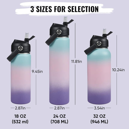 18oz Stainless Steel Insulated Bottle – Wide Mouth Leak-Proof with Straw