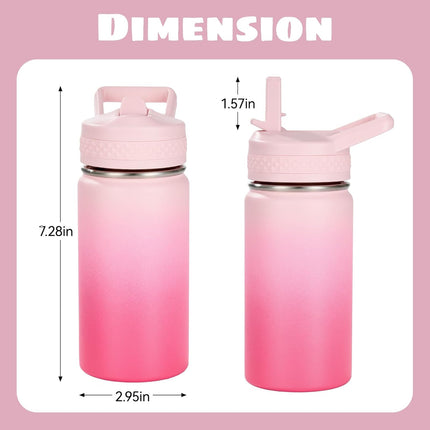 12oz Insulated Kids Water Bottle Stainless Steel Straw Lid BPA-Free
