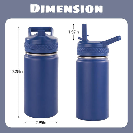 12oz Insulated Kids Water Bottle Stainless Steel Straw Lid BPA-Free