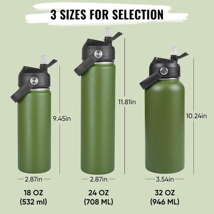 18oz Stainless Steel Insulated Bottle – Wide Mouth Leak-Proof with Straw