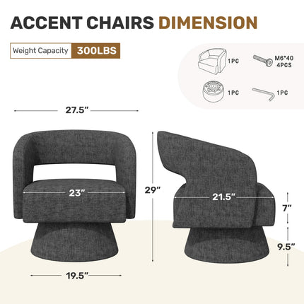 Modern Chenille Barrel Chairs Swivel Accent Chair Set of 2