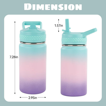 12oz Insulated Kids Water Bottle Stainless Steel Straw Lid BPA-Free