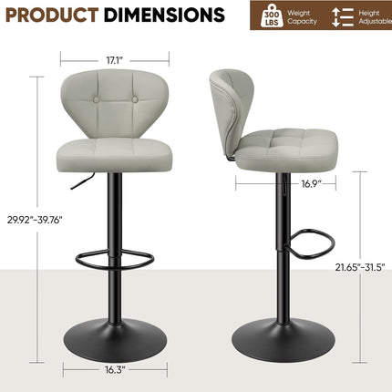 PU Leather Adjustable Height Swivel Bar Stools Set of 4
