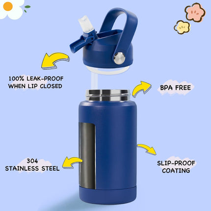 Stainless Steel Kids Insulated Bottles 2-Pack, Leak-Proof with Straw