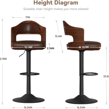 Wooden Upholstered Swivel Bar Stools Set of 4